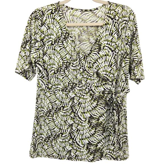 Y2K Faux Wrap Top Size LG Business Casual Classic Boho Abstract Geometric Blouse - Picture 1 of 8